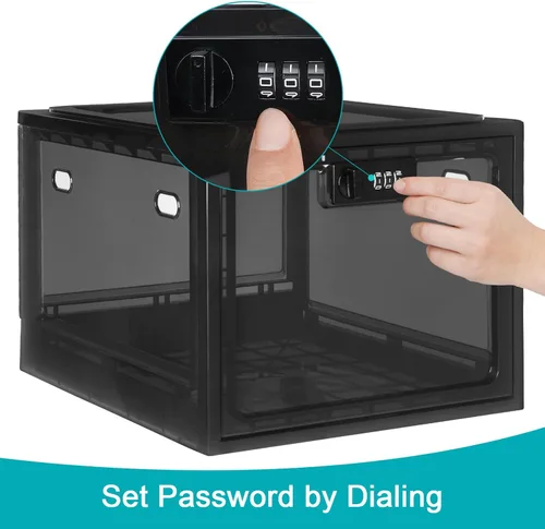 Miniatura 9 de Lalifebuss Cajas de cerradura de combinación para artículos personales, caja de almacenamiento con cerradura para casillero de Negro