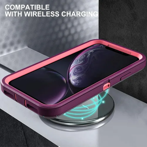 Miniatura 6 de YKHJKLEC Funda para iPhone XR, Grado Militar 3 en 1 Resistente de Servicio Pesado/A Prueba de Golpes/A Prueba de Caídas/A Prueba de Polvo con 2