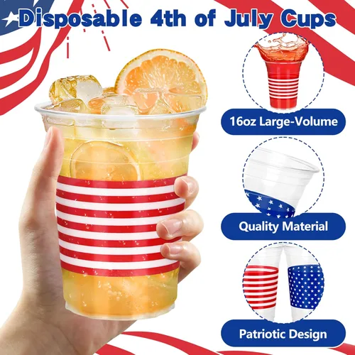 Miniatura 3 de 50 piezas de vasos del 4 de julio, vasos de plástico patrióticos de 16 oz para decoraciones del 4 de julio, recuerdos de fiesta patrióticos, vaso
