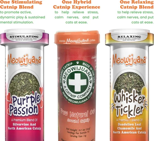Miniatura 2 de Meowijuana Paquete de hierba gatera seca triturada prémium Purple Passion, Whisker Ticker, y Paw Natural Orgánica Alta potencia Juguetes