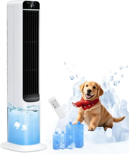 Miniatura 6 de Enfriador de aire evaporativo portátil, ventilador de torre de enfriamiento de pantano 2 en 1 con control remoto, 4 paquetes de hielo, oscilación