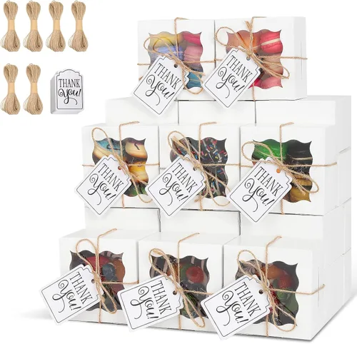 Miniatura 8 de KPOSIYA 60 cajas de panadería negras con ventana, cajas individuales de 4 x 4 x 2.5 pulgadas, caja de regalo de papel kraft negro para pasteles