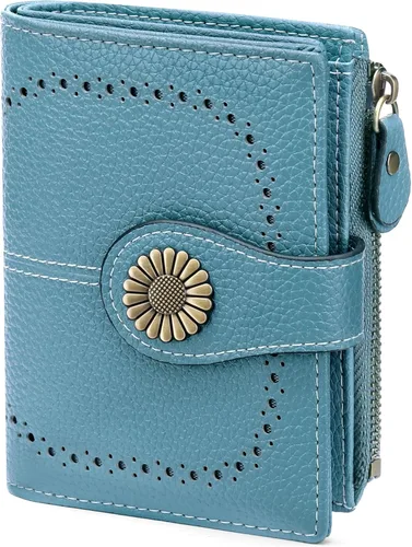 Miniatura 158 de SENDEFN - Billetera pequeña de piel auténtica para mujer, diseño plegable con ventana para tarjeta de identificación