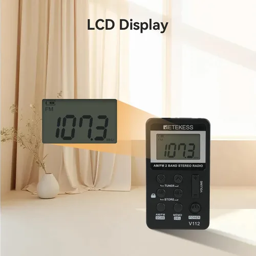 Miniatura 9 de Retekess V112 Radio de Bolsillo AM FM, Radio Digital con Auricular, Batería Recargable con Pantalla LCD para Caminar, Trotar, Entrenamiento (Negro)