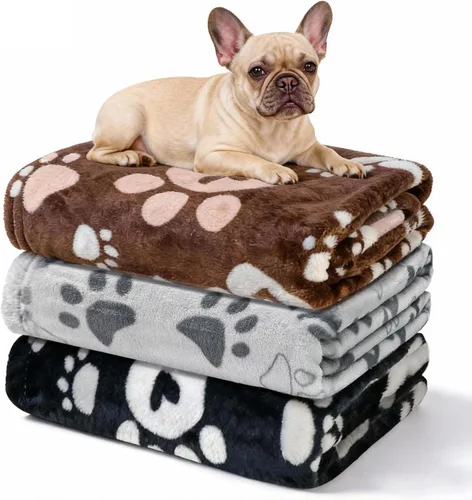 Miniatura 11 de Manta Suave para Perros para Perros Grandes - Manta Mullida para Mascotas para Gatos y Cachorros, Manta Reversible con Diseño de Huellas de Pata gris