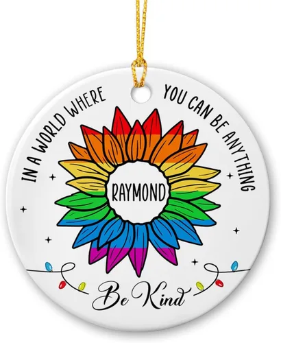 Miniatura 16 de All for Love - Adorno de cerámica LGBT arcoíris para Navidad 2025, adorno de Navidad personalizado para parejas, orgullo gay/lesbiano, adorno