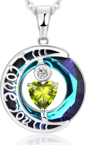 Miniatura 68 de Collares de cristal para mujer, regalos para aniversario de esposa, regalos de cumpleaños para mujeres, collar de zafiro azul con la frase "I Love
