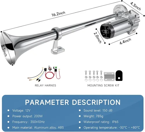Miniatura 4 de Bocina de aire para camiones, barcos, coches, 12 V, 150 db, kit de bocinas de tren de camión súper ruidosas con compresor de aire, bocina de Bocina