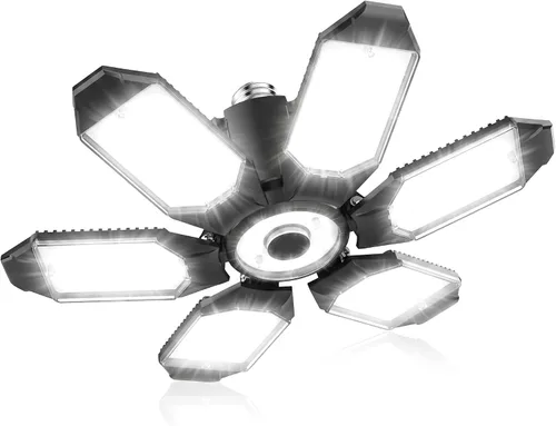 Miniatura 12 de Bombilla LED para garaje AYSEMO de 15000 lm - Luces LED de techo ajustables en 360° con 6+1 paneles deformables, 6500 K de luz diurna, base