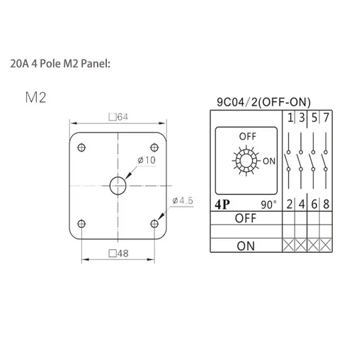 Miniatura 6 de Interruptor giratorio ATO 20A, 4 polos, interruptor de leva giratorio universal de 2 posiciones, interruptor de cambio seguro y confiable (20A)