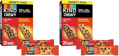 Barritas de granola masticables KIND, paquete de variedad, chocolate chip y mantequilla de maní con chispas de chocolate, sin gluten, 100 calorías,