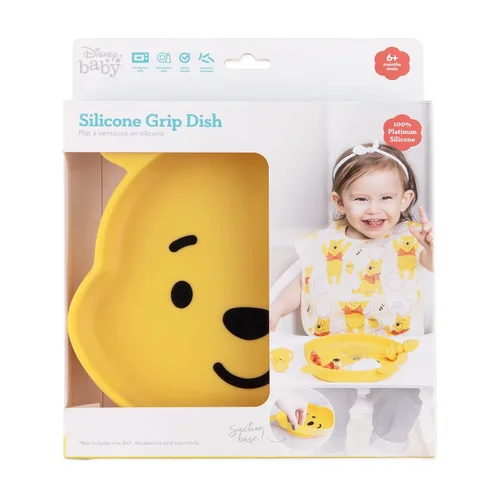Miniatura 6 de Bumkins Disney Plato de Succión para Niños Pequeños y Bebés, Plato con Agarre de Silicona, Alimentación Dirigida por el Bebé, Suministros de Winnie