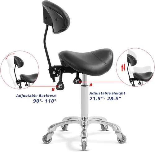 Miniatura 3 de Antlu Taburete Silla con Ruedas con Soporte para la Espalda, Taburete de Silla Dental de Esteticista Tatuaje, Sillas de Pestañas para Técnico