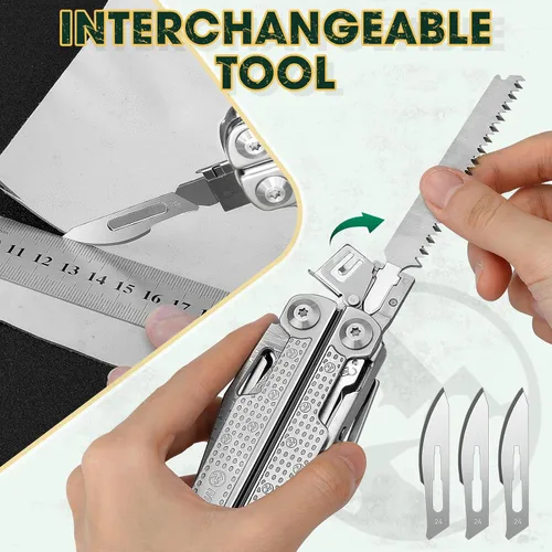 Miniatura 7 de Multper Multitools Pliers Pro, herramienta múltiple mejorada con cuchillo de Damasco, cortadores de alambre reemplazables y juego