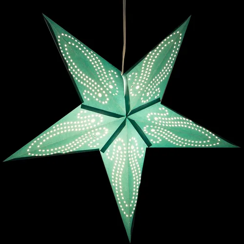Miniatura 3 de Linterna de papel en forma de estrella azul verdoso del Caribe con cable de alimentación de 12 pies incluido