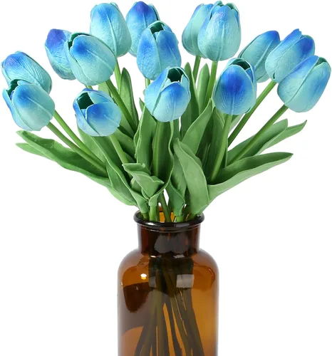 Miniatura 36 de SITUMEIZI 15 piezas de flores blancas artificiales, tulipanes artificiales de poliuretano de 14 pulgadas a granel para el hogar, cocina, Pascua