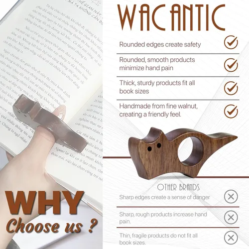 Miniatura 2 de Sujetapáginas con Diseño de Gato, Soporte de Libro de Madera de Nogal con Acabado Liso para Lectura, Regalo Ideal para Lectores y Accesorios