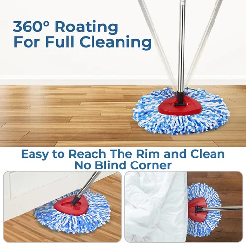 Miniatura 4 de Matthew Cleaning - Juego de 3 cabezales de repuesto de microfibra azul compatible con EasyWring Spin Mop Reemplazar la cabeza EasyWring de alta