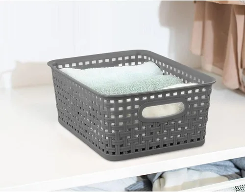 Miniatura 6 de Cesta de almacenamiento de plástico gris, 10.03 x 7.67 x 4.05 pulgadas, 6 paquetes