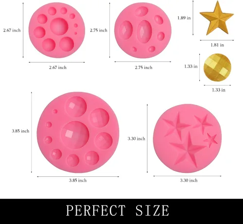 Miniatura 2 de Moldes de silicona con perlas de gemas, 4 paquetes de moldes de decoración de chocolate con esfera de estrella para decoración de pasteles