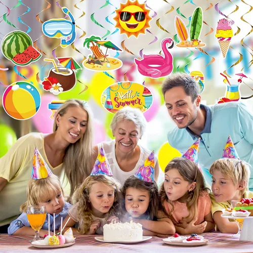 Miniatura 5 de Pajean 30 espirales colgantes de verano para fiesta en la piscina, decoraciones colgantes de techo de verano, decoraciones de remolinos colgantes