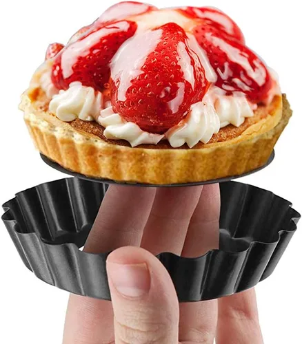 Miniatura 4 de Juego de 6 mini sartenes para tartas, antiadherentes de 4 pulgadas, sartén inferior extraíble para tartas, quiche para hornear, pasteles de queso