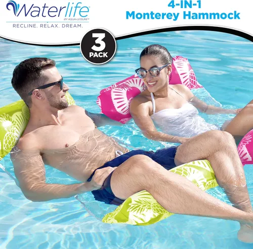 Miniatura 2 de Waterlife - Paquetes de 2-3-4 hamacas de piscina 4 en 1, flotador de silla de piscina inflable, hamaca de agua