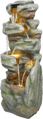 Miniatura 13 de Alpine Corporation fuente de piso de roca de 4 niveles para exterior de 31" de altura, cascada con luces LED blancas frías, gris