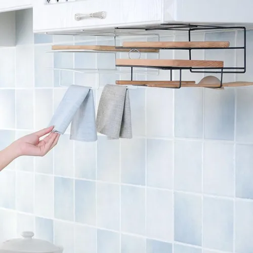 Miniatura 9 de Soporte para tabla de cortar montado en la pared, estantes de almacenamiento de cocina de hierro para una organización cómoda, ahorro de espacio