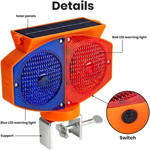 Miniatura 5 de Luz solar estroboscópica de advertencia, 3 modos de funcionamiento, luces de tráfico intermitentes rojas y azules de doble cara, inalámbricas