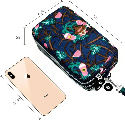 Miniatura 3 de BIAOTIE Cartera de pulsera de gran capacidad, Bolso de mano de nailon impreso impermeable para mujer