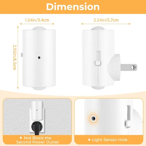 Miniatura 5 de Luces nocturnas LED enchufables a la pared, paquete de 4 regulables con sensor de atardecer a amanecer, blanco cálido de 2700 K, luz nocturna