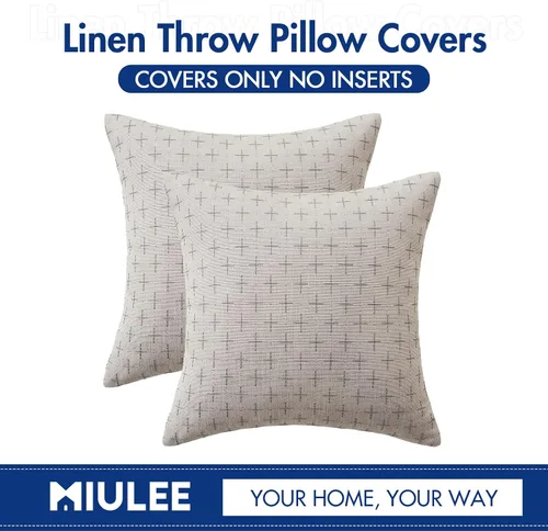 Miniatura 6 de MIULEE - Juego de 2 fundas de almohada decorativas de lino de arpillera, modernas, estilo campestre, rústicas, tejidas, con textura, para sofá, Gris