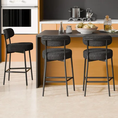 Miniatura 25 de Boucle - Juego de 2 taburetes de bar de altura de mostrador de 28 pulgadas, taburetes de bar modernos con asiento redondo de 4 pulgadas de grosor