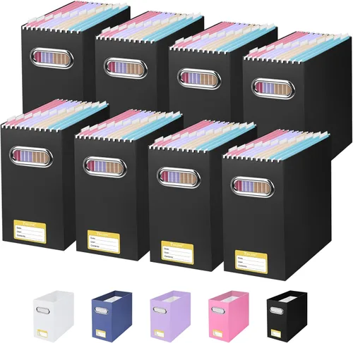 Miniatura 25 de BALEINE Caja organizadora de archivos, organizador de carpetas de archivos de cartón con asa para tamaño carta, caja de archivos colgante plegable