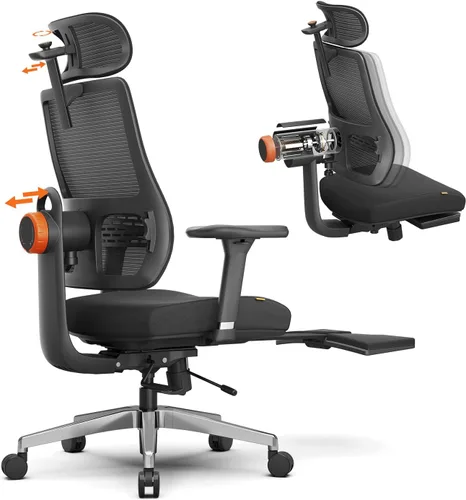 Newtral Silla de oficina ergonómica, silla de escritorio de oficina en casa con reposapiés, respaldo y reposacabezas de seguimiento automático, Negro