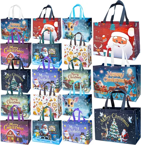 Miniatura 8 de 9 Bolsas de Regalo de Navidad, Bolsas Tote de Navidad con Asas, Bolsas de Compras Reutilizables No Tejidas para Envolver Regalos de Navidad, 9PCS