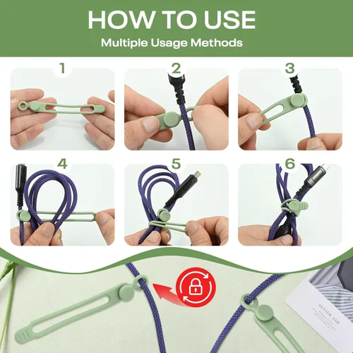 Miniatura 7 de Organizador de cables de silicona reutilizable de 3 pulgadas para cables de carga, cables de datos, cables de computadora, organización de cables