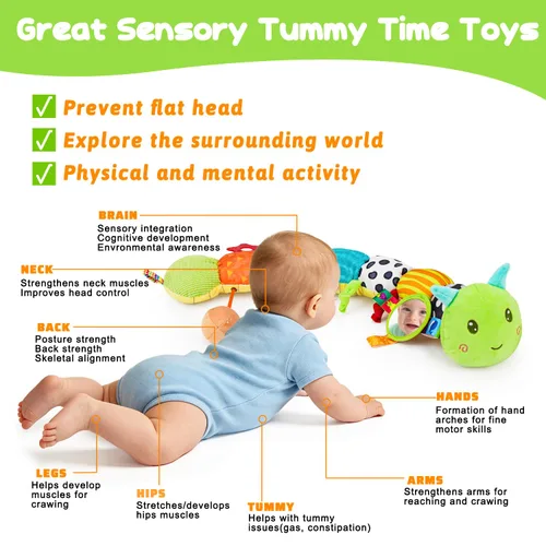 Miniatura 3 de Juguetes sensoriales para bebés de 0 a 6 meses, animal musical de peluche con forma de oruga para bebés de 0 a 3 a 6 a 12 meses, tiempo de barriga