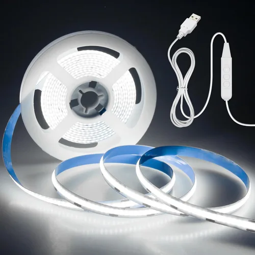 Miniatura 8 de Aclorol Tira de luz LED COB 5V Blanca 6000K Luz de tira LED regulable para TV 1.5M/4.92FT 480LEDs Tira de luces de cinta flexible y cortable