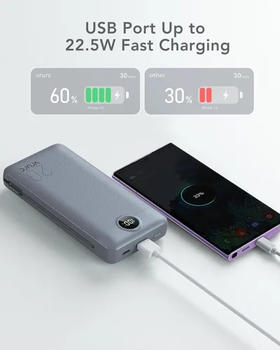 Miniatura 3 de Cargador portátil de 20000 mAh, cargador de batería VRURC de carga rápida de 22.5 W con cables, cargador portátil USB C de 20 K con enchufe de Gris
