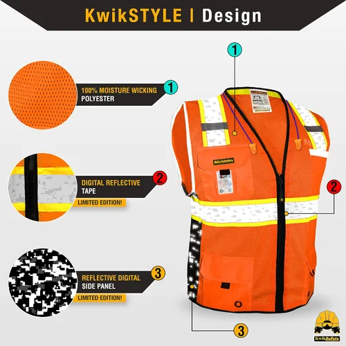 Miniatura 2 de KwikSafety BIG KAHUNA DIGITAL - Chaleco de seguridad [naranja, 3XL] + paquete de casco duro de ala completa TORTOISE