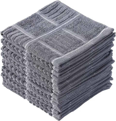 Glynniss Paños de cocina para lavar platos, trapos de algodón para limpieza en seco, paquete de 8 paños de cocina (gris, 12 x 12 pulgadas)
