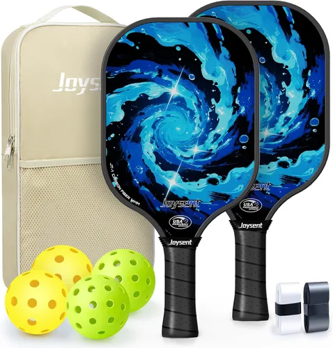 Miniatura 21 de Juego de 2 palas de pickleball aprobadas por USAPA de fibra de carbono con raquetas de pickleball para principiantes, bolas de pepinillo