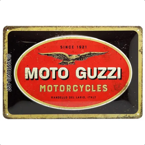 Nostalgic-Art Letrero retro de hojalata, 7.9 x 11.8 pulgadas, Moto Guzzi – Logo Motocicletas – Idea de regalo para los fanáticos de las