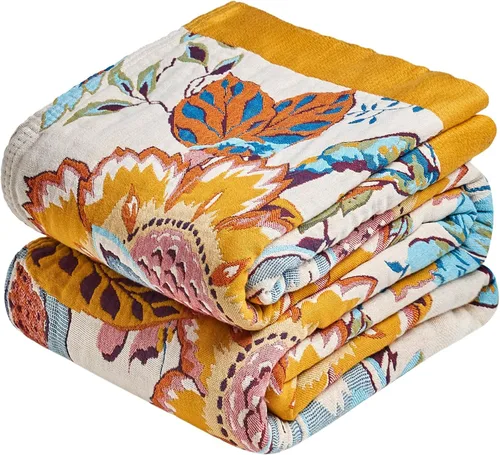 Miniatura 25 de Manta Decorativa Bohemia - Mantas Decorativas de Algodón 100% Suave y Transpirable, 50"x60" Colcha de Algodón Muselina Ligera de 4 Capas, Estampado