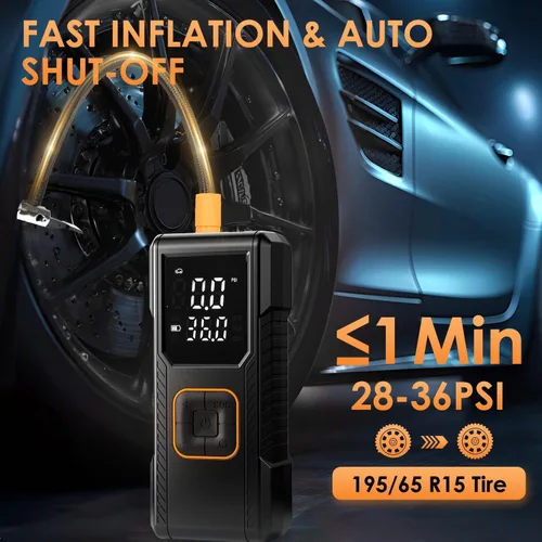 Miniatura 2 de Tire Inflator Portable Air Compressor, 150PSI Cordless/12V DC Air Pump for Car Tires with Pressure Gauge, Auto Shut-Off, Faster Tire Inflator Bike