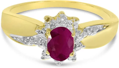 Miniatura 6 de Anillo de oro amarillo de 10 quilates con rubí ovalado y diamante