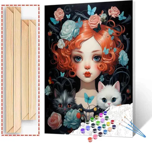 Miniatura 14 de Exquisitas muñecas y mariposas DIY pintura por números para adultos principiantes, estilo único, pintura de flores por número sobre lienzo con Obras