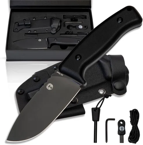 Holtzman's Gorilla Survival Warthog Cuchillo de caza de hoja fija con funda Kydex (negro) - Ideal para bushcraft, campamento y supervivencia